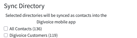 Choose a directory or quick dials to sync to the App