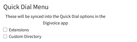 Choose a directory or quick dials to sync to the App